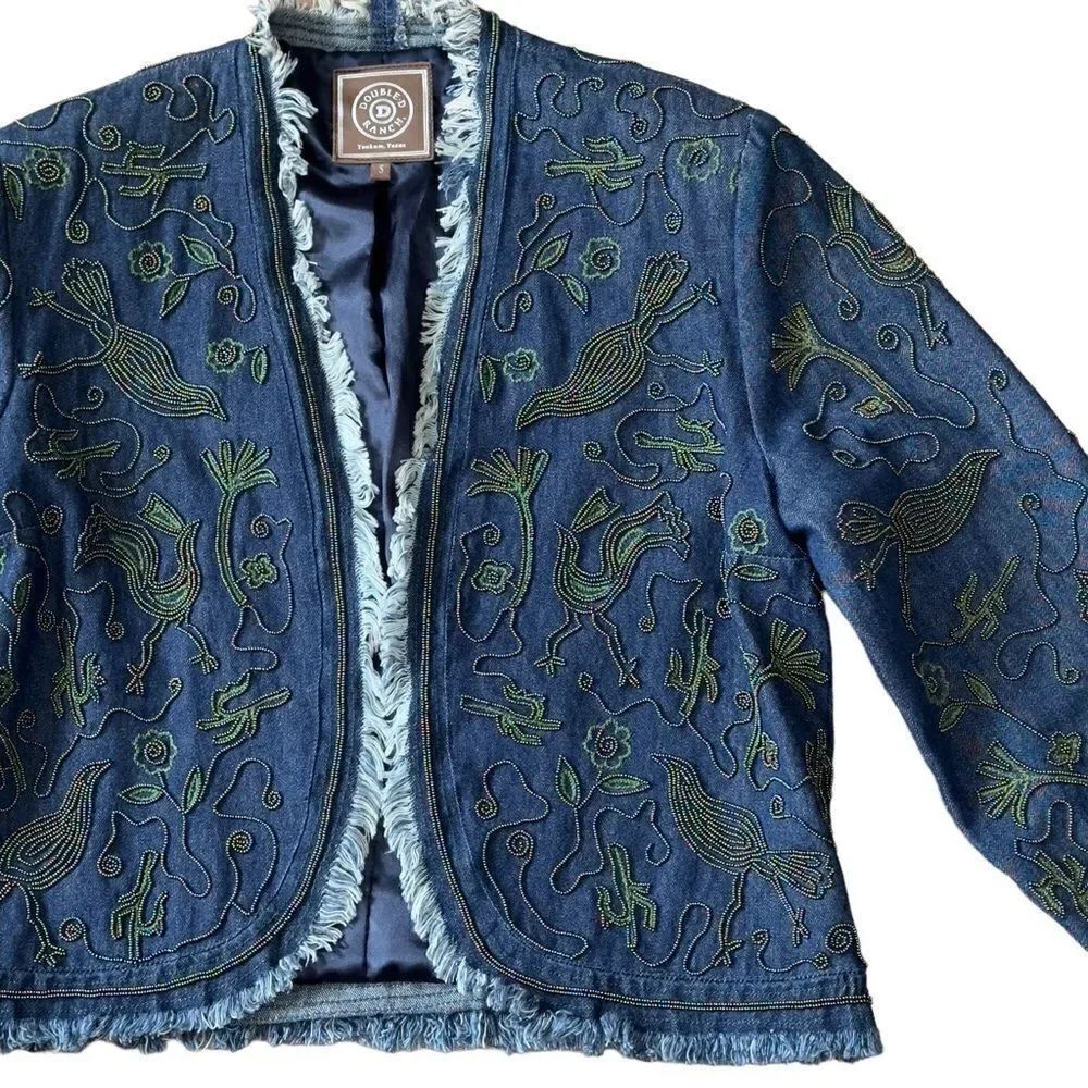 Double D Ranch Beaded Fringed Open Denim Jacket SMALL - Picture 5 of 16